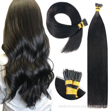 Wholesale No shedding and tangle virgin russian Stick I tip Hair Extension Silky straight pre bonded stick Hair I TIP HAIR
